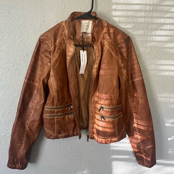 NWT Stoosh Brown Faux Leather Cropped Jacket - Picture 2 of 10